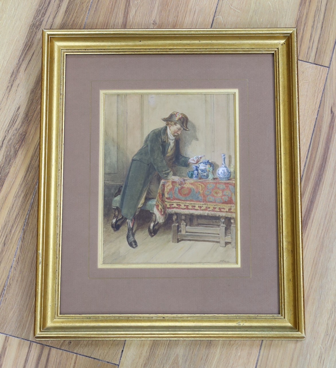 Alfred Walter Bayes (1832–1909), watercolour, Antique collector, signed, 22 x 17cm